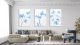 Blue Flowers Set of 3 Prints Modern Wall Art Modern Artwork - uniqstiq