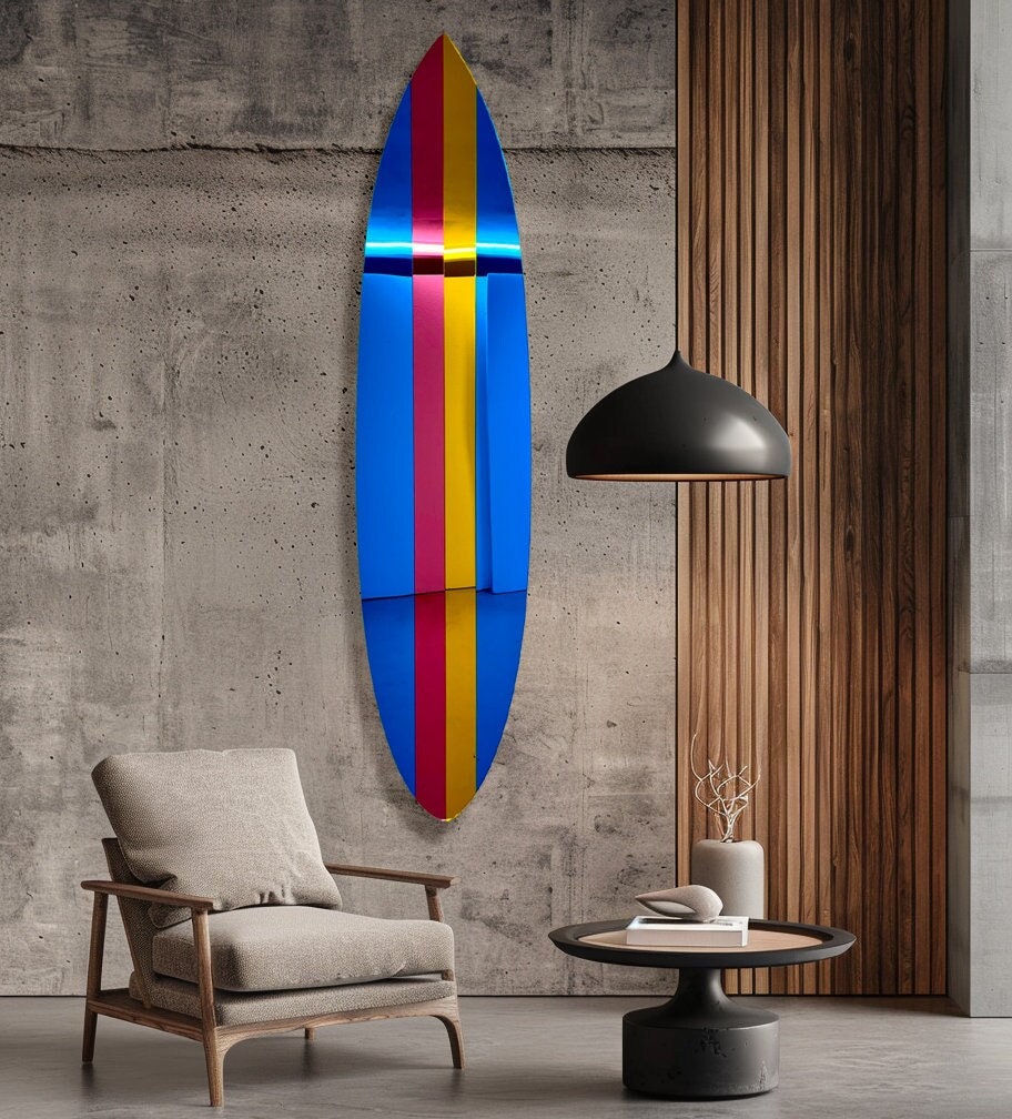 Retro Surfboard Wall Art, 80s Wall Art, Pop Art, Surfers Gift, Mirrored Acrylic Art, Wall Decor, Wall Sculpture, Surfboard Wall Hanging