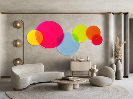 Neon Circles Fluorescent Acrylic Art Transparent Set of Circles - uniqstiq