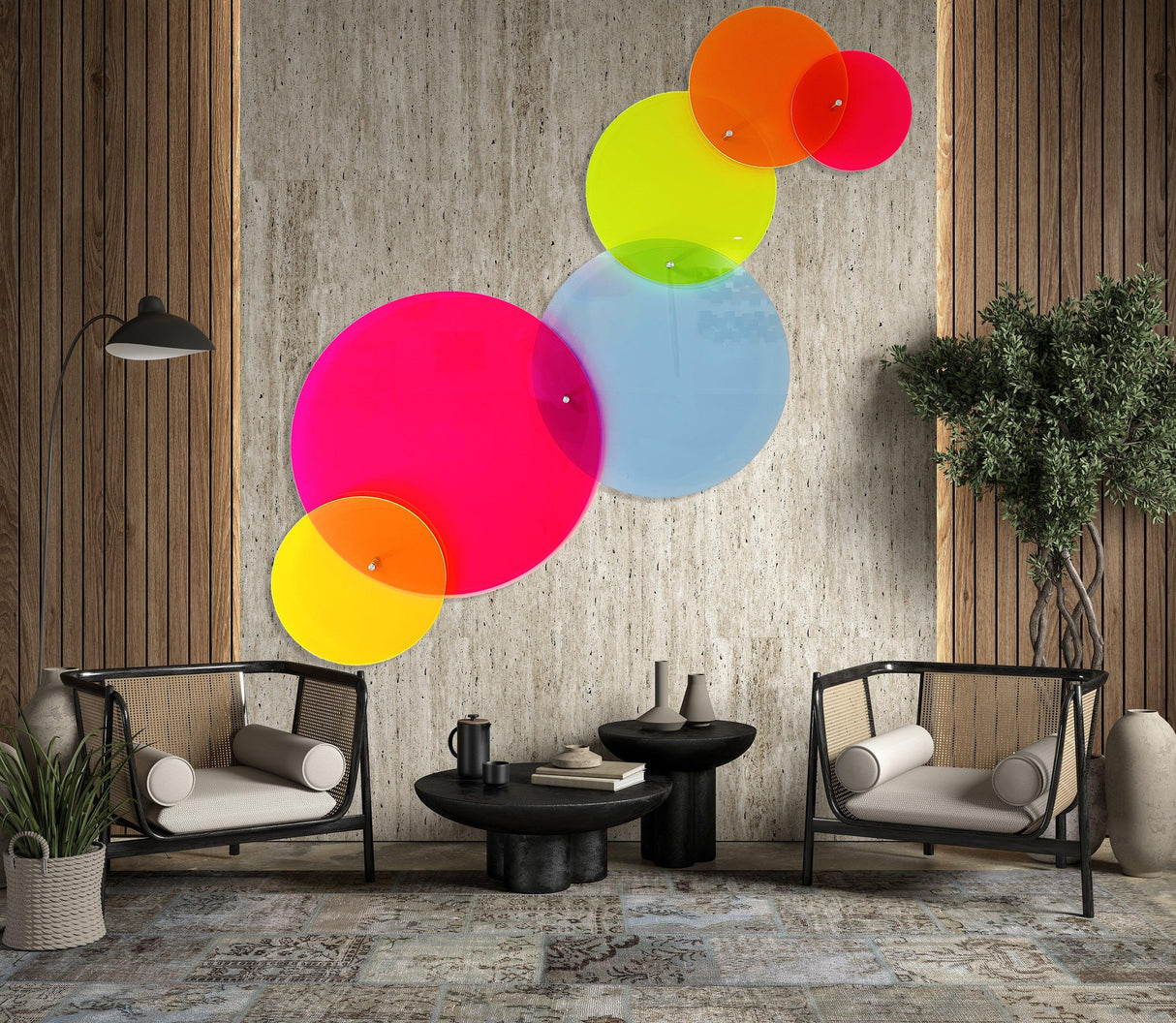 Neon Circles Fluorescent Acrylic Art Transparent Set of Circles - uniqstiq