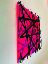 Triple Net 3D Wall Sculpture Transparent Acrylic Geometric Pink Wall Art - uniqstiq