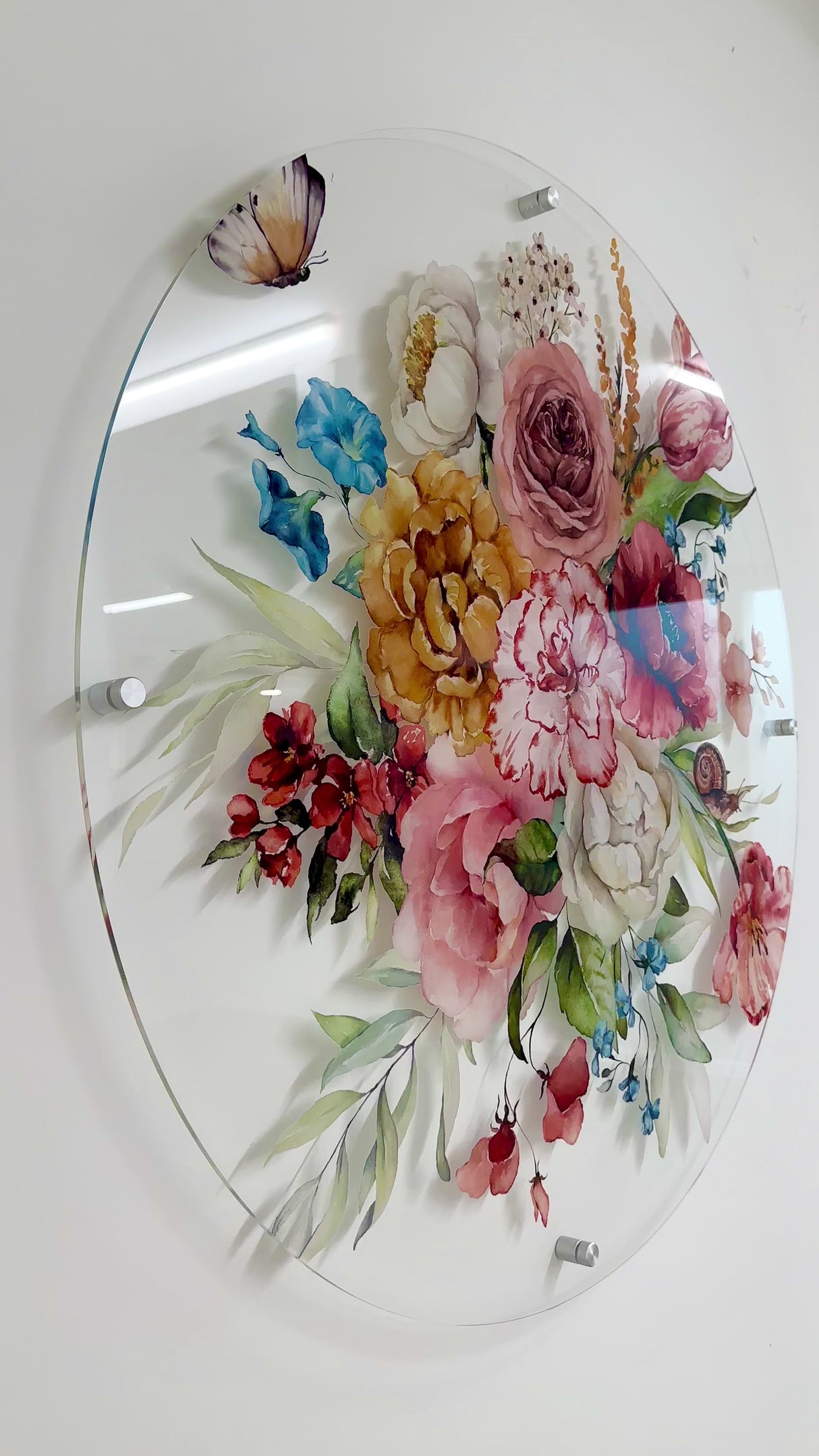 Large Flowers Printed Transparent Acrylic Circle