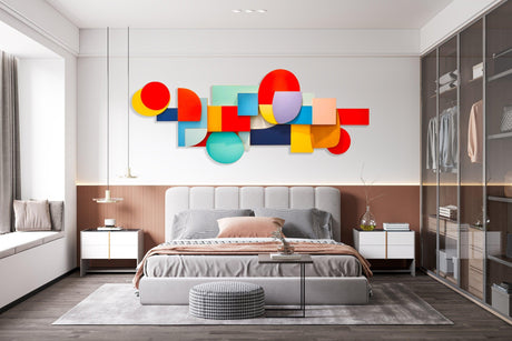 80s Style Art Geometric Shapes Abstract Wall Art by UniQstiQ 3D Wall Hangings Red and Blue Wall Decor Vintage Artwork Colorful Wall Art Printed