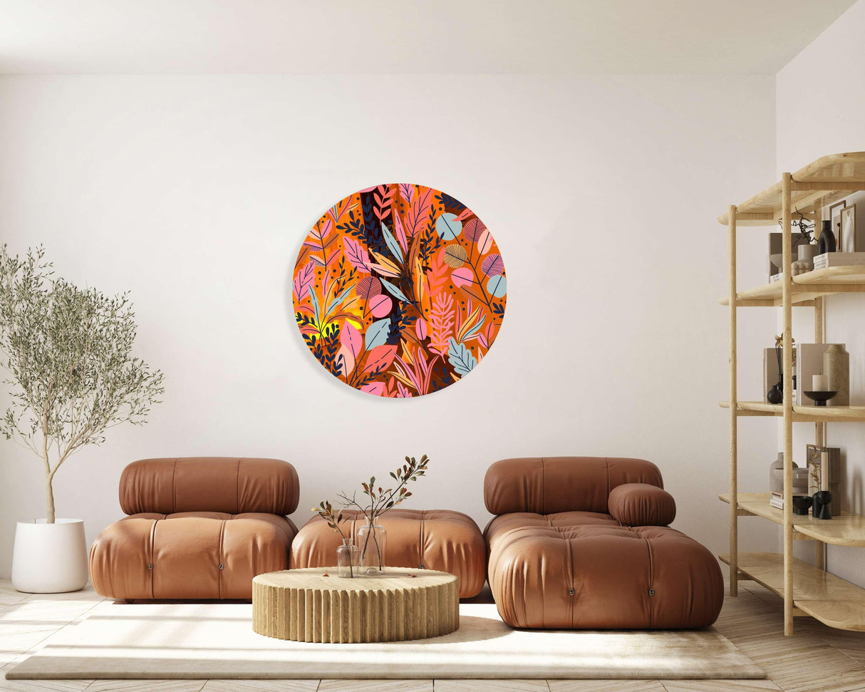 Autumn Leaves Mirrored Acrylic Circles Contemporary Home DǸcor Printed acrylic 