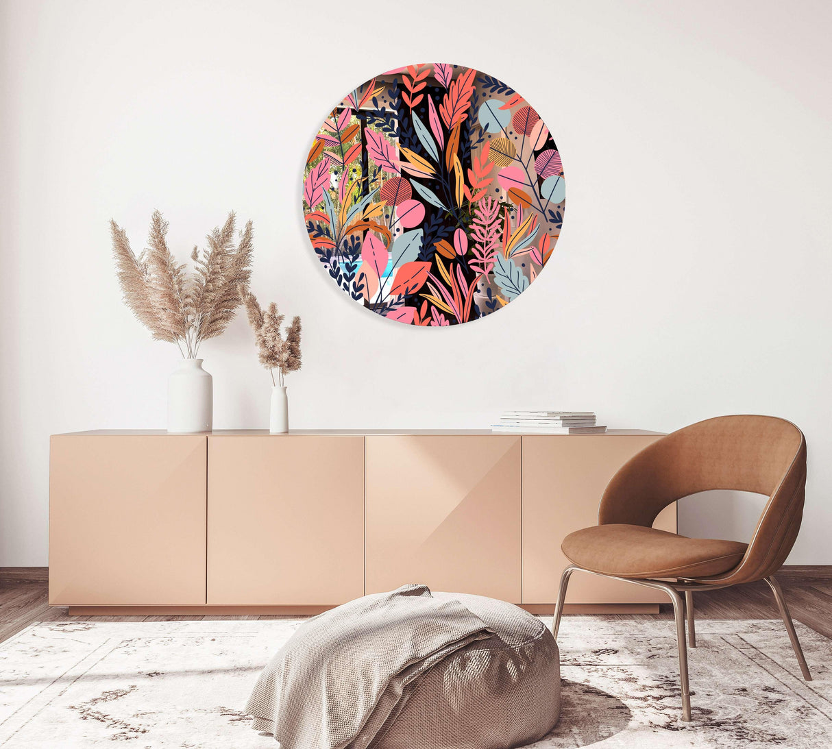 Autumn Leaves Mirrored Acrylic Circles Contemporary Home DǸcor Printed acrylic 