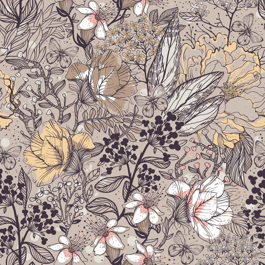 uniQstiQ Floral Beige Garden Flowers Wallpaper Wallpaper