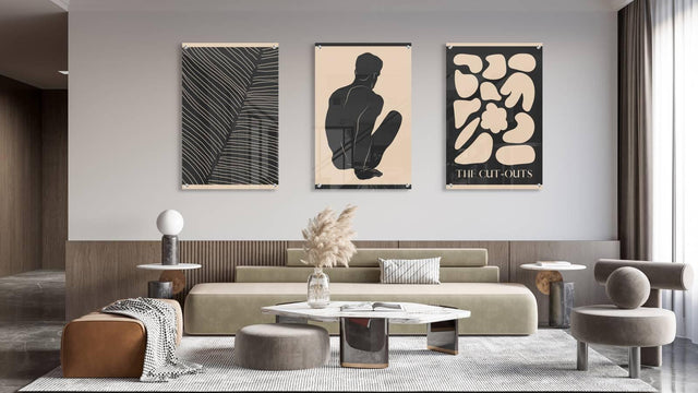 Black and Beige Design Set of 3 Prints Modern Wall Art Modern Artwork Image 1