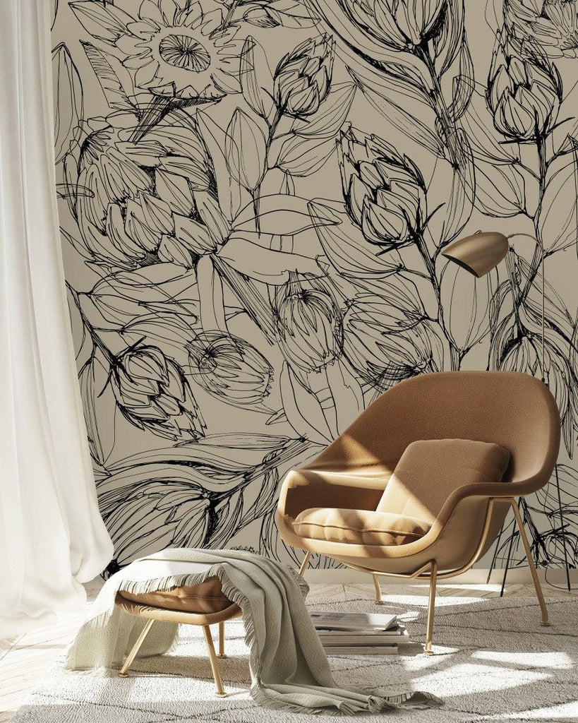 Black Contours Protea Wallpaper - uniqstiq