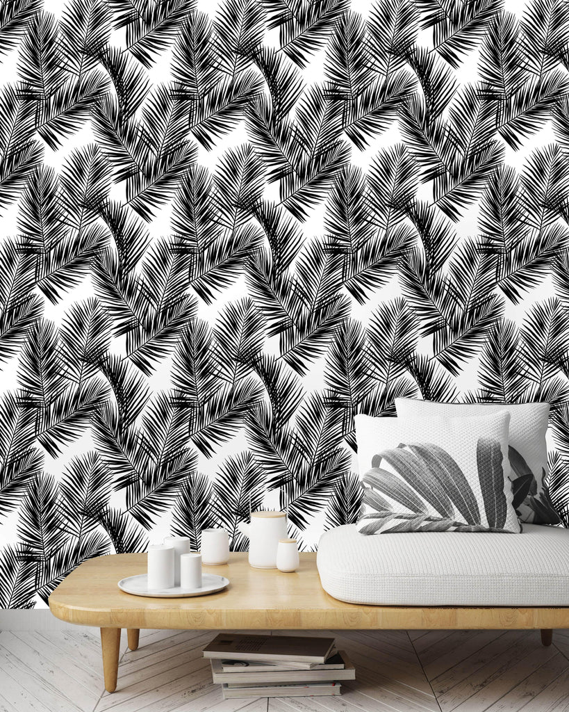 uniQstiQ Tropical Black Palm Leaves Wallpaper Wallpaper