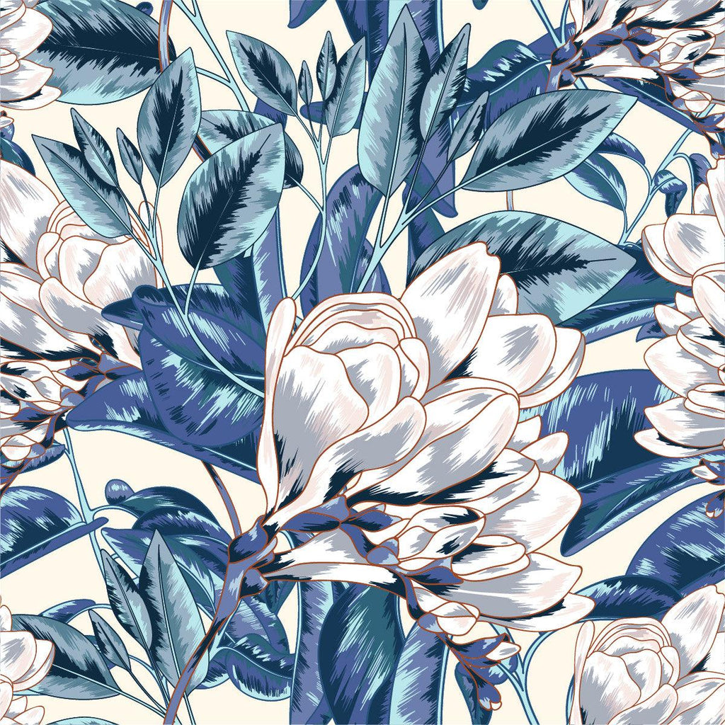 Blue Leaves and Gentle Flowers Wallpaper - uniqstiq