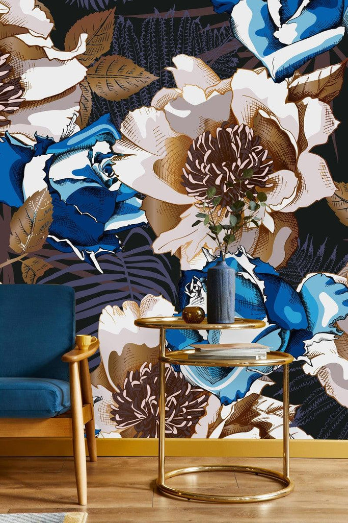 Brown and Blue Flowers Wallpaper - uniqstiq