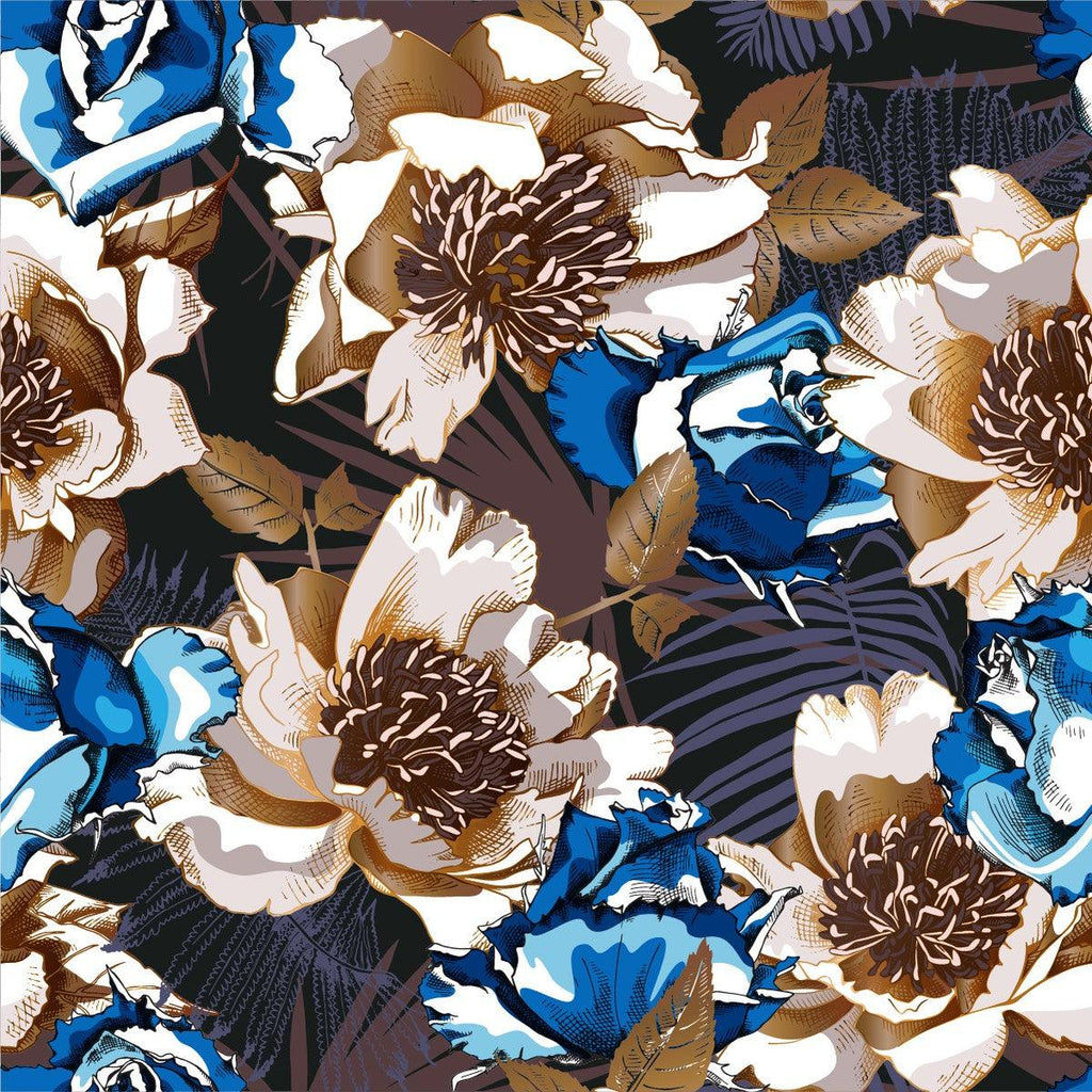 Brown and Blue Flowers Wallpaper - uniqstiq