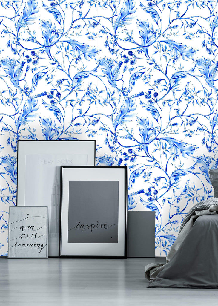 uniQstiQ Floral Cobalt Floral Pattern Wallpaper Wallpaper