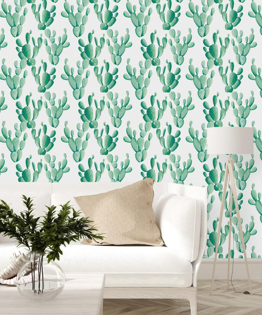 Contemporary White Wallpaper with Cactus Chic - uniqstiq
