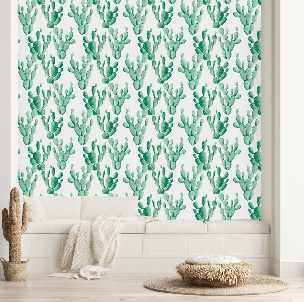 Contemporary White Wallpaper with Cactus Chic - uniqstiq