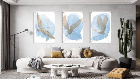 Cranes Pattern Set of 3 Prints Modern Wall Art Modern Artwork Image 1