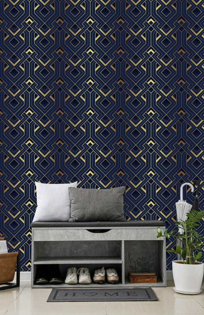 Dark Blue and Gold Design Wallpaper - uniqstiq