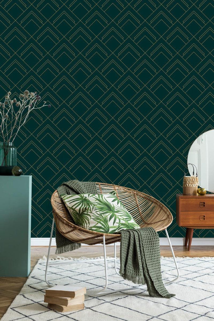 Dark Green Geometrical Wallpaper uniQstiQ Geometric