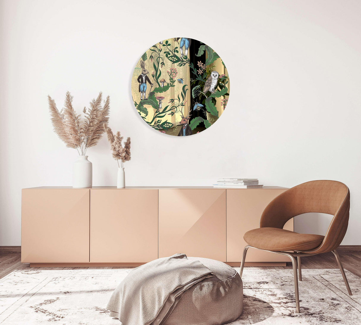 Dark Woodland Animals Mirrored Acrylic Circles Contemporary Home DǸcor Printed acrylic 