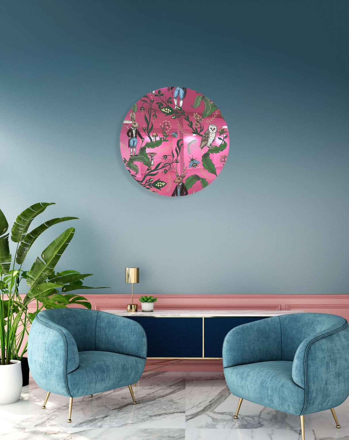 Dark Woodland Animals Mirrored Acrylic Circles Contemporary Home DǸcor Printed acrylic 