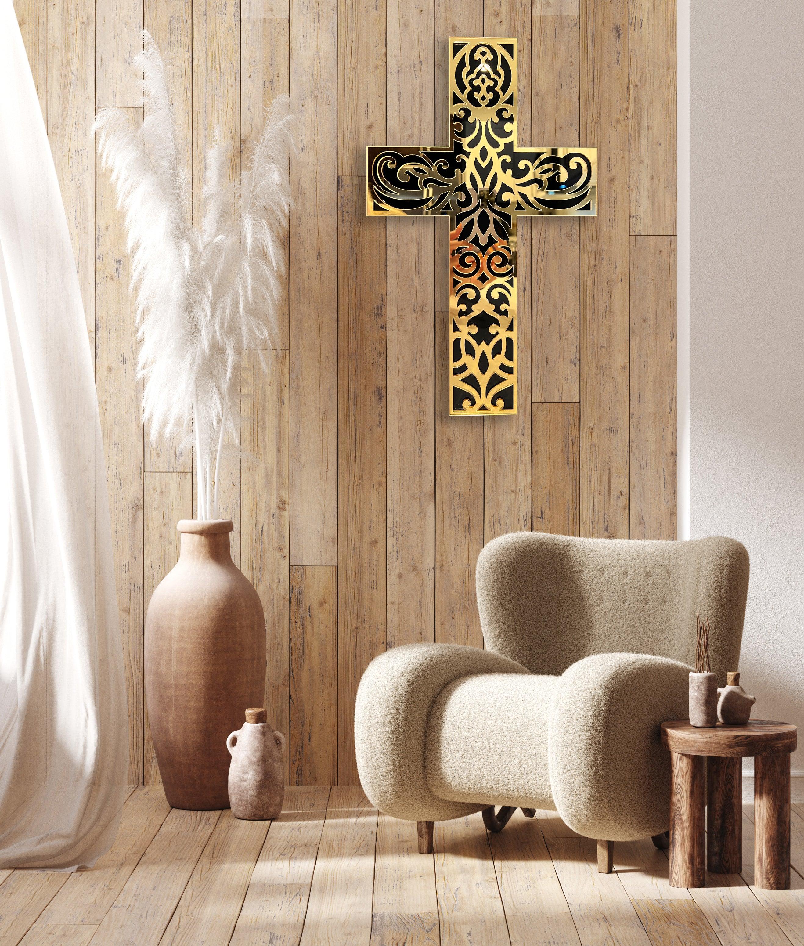 Hanging wall shops cross, home decor, wall decor, Elegant cross, Christian cross, Religious, cross wall decor, black and gold