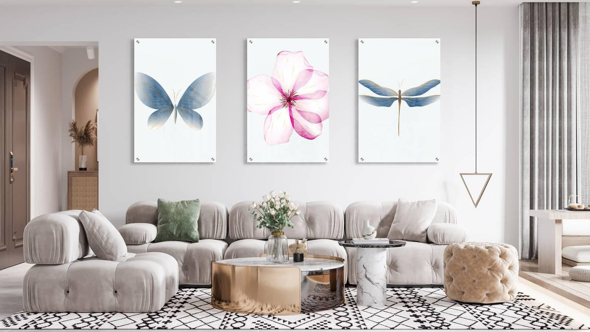 Dragonfly Pattern Set of 3 Prints Modern Wall Art Modern Artwork Image 1