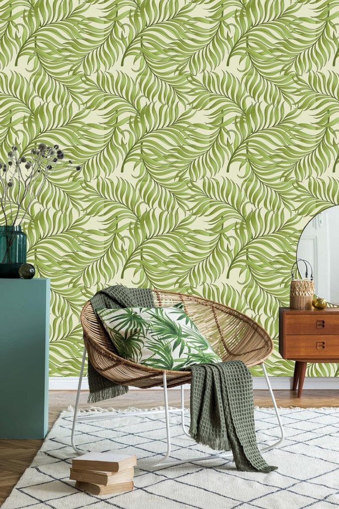 Fashionable Green Wallpaper with Leaves Fashionable - uniqstiq