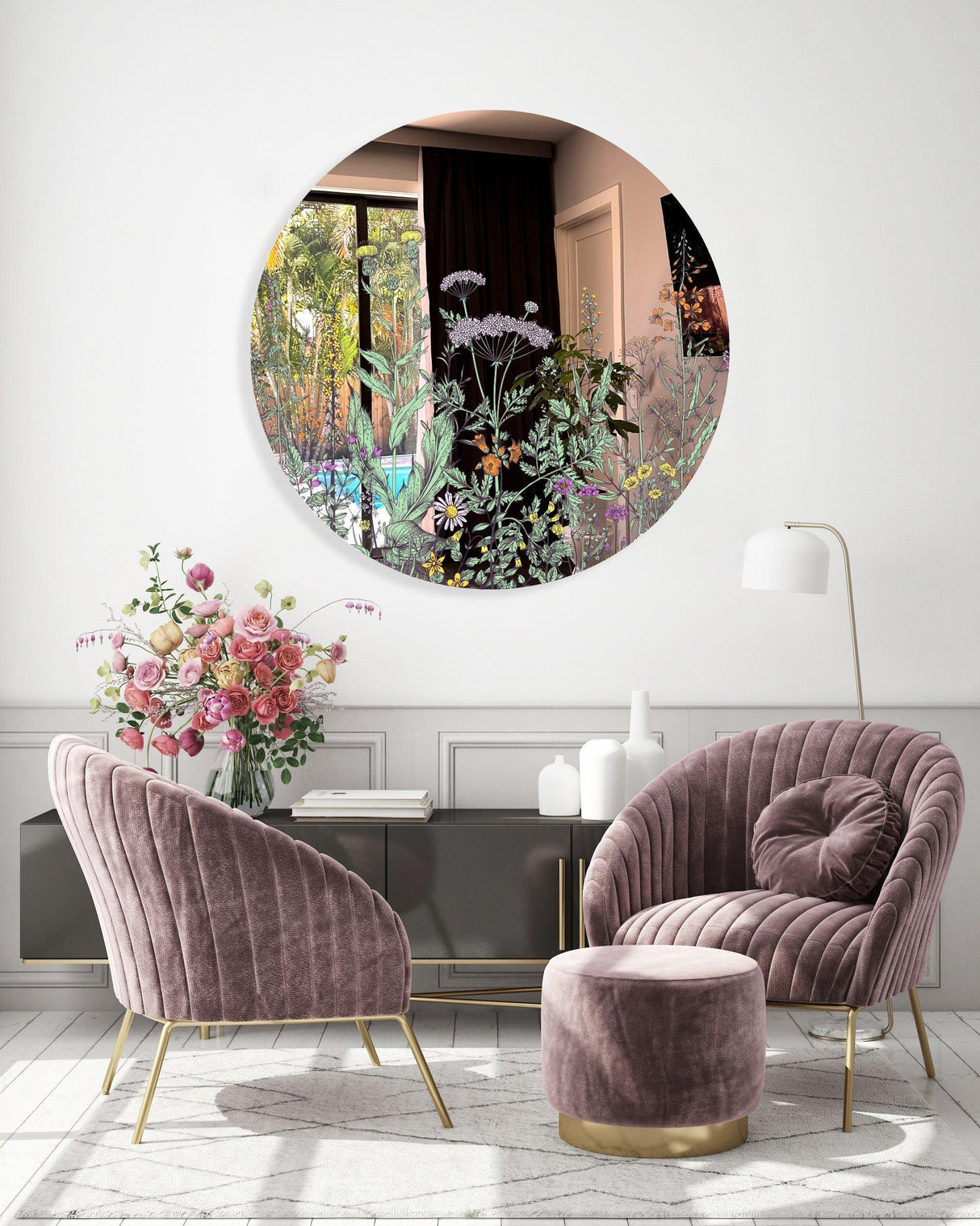 Field of Prairie Flowers Mirrored Acrylic Circles Contemporary Home DǸcor Printed acrylic 