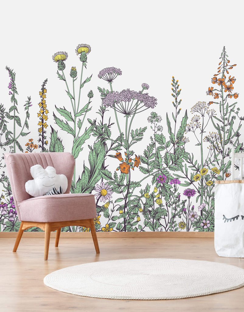 uniQstiQ Murals Field of Prairie Flowers Wallpaper Mural Wallpaper