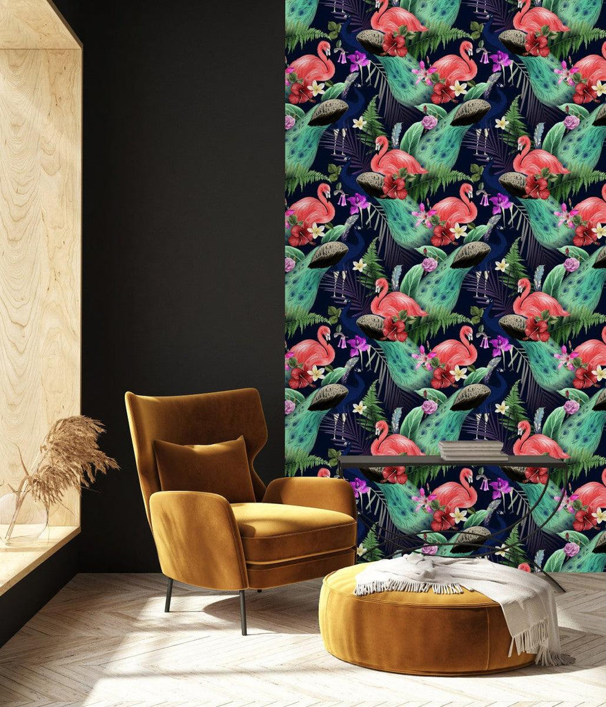 Flamingos and Peacocks Wallpaper  uniQstiQ Tropical