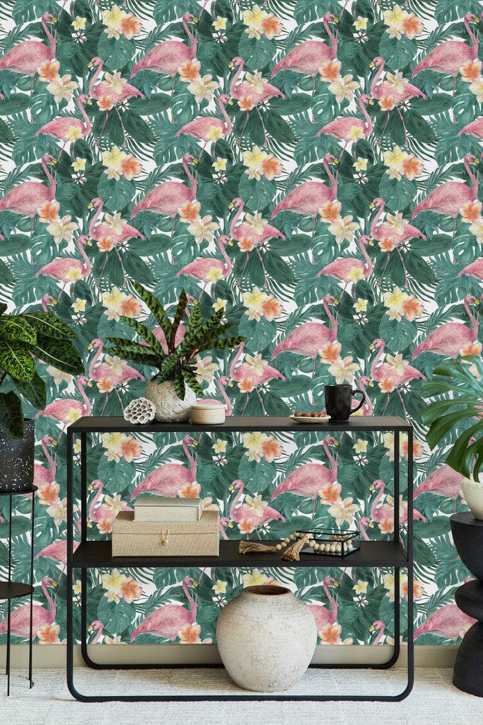 Flamingos between Leaves Wallpaper uniQstiQ Tropical