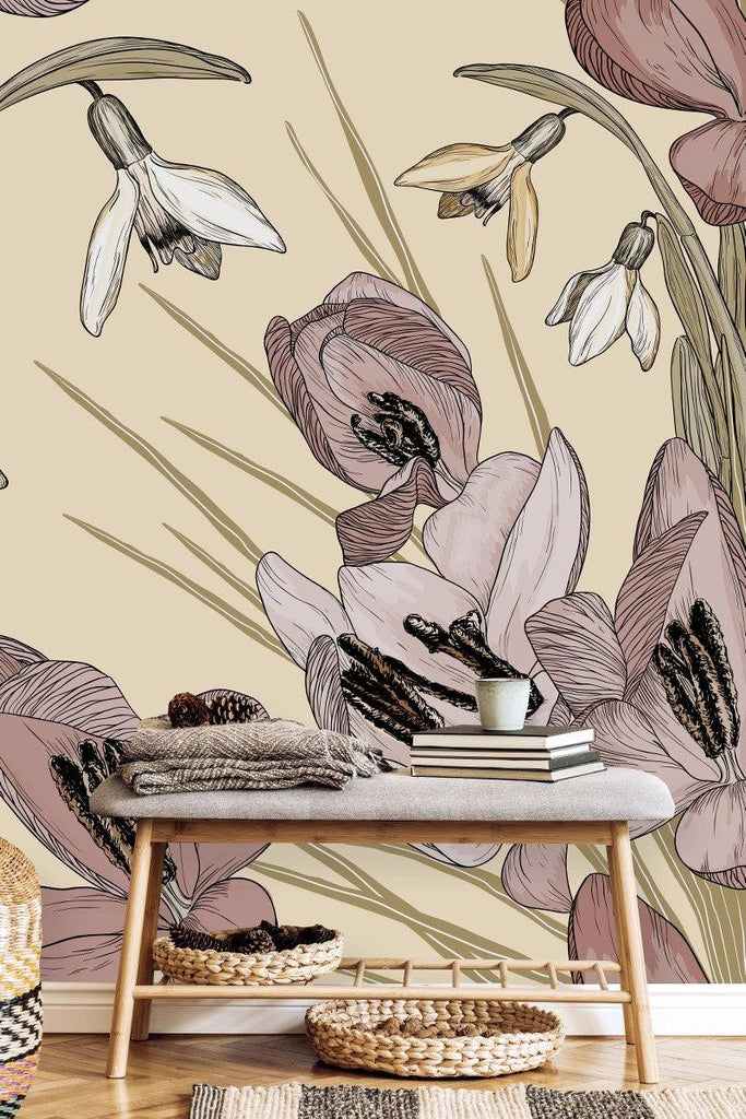 Floral Beige Wallpaper - uniqstiq
