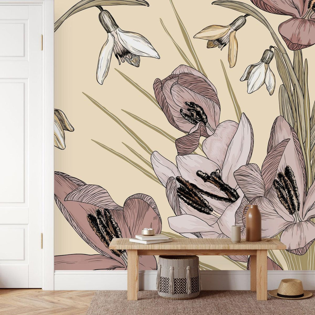 Floral Beige Wallpaper - uniqstiq