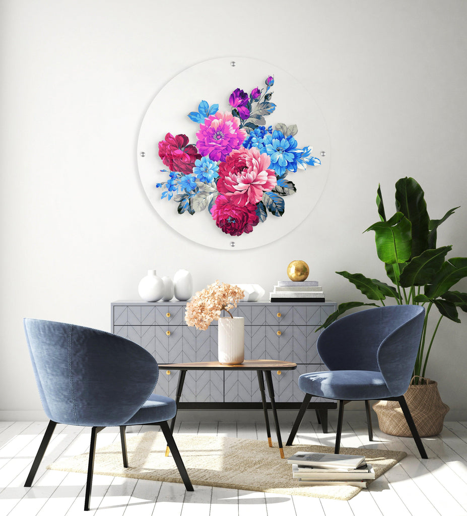 Floral Composition Printed Transparent Acrylic Circle - uniqstiq