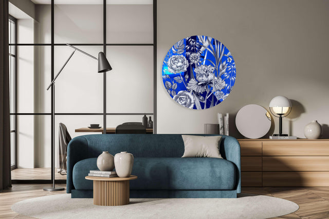 Floral Pattern Flowers Mirrored Acrylic Circles Contemporary Home DǸcor Printed acrylic 