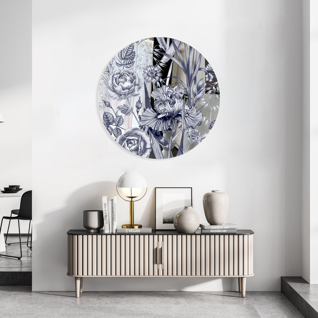 Floral Pattern Flowers Mirrored Acrylic Circles Contemporary Home DǸcor Printed acrylic 