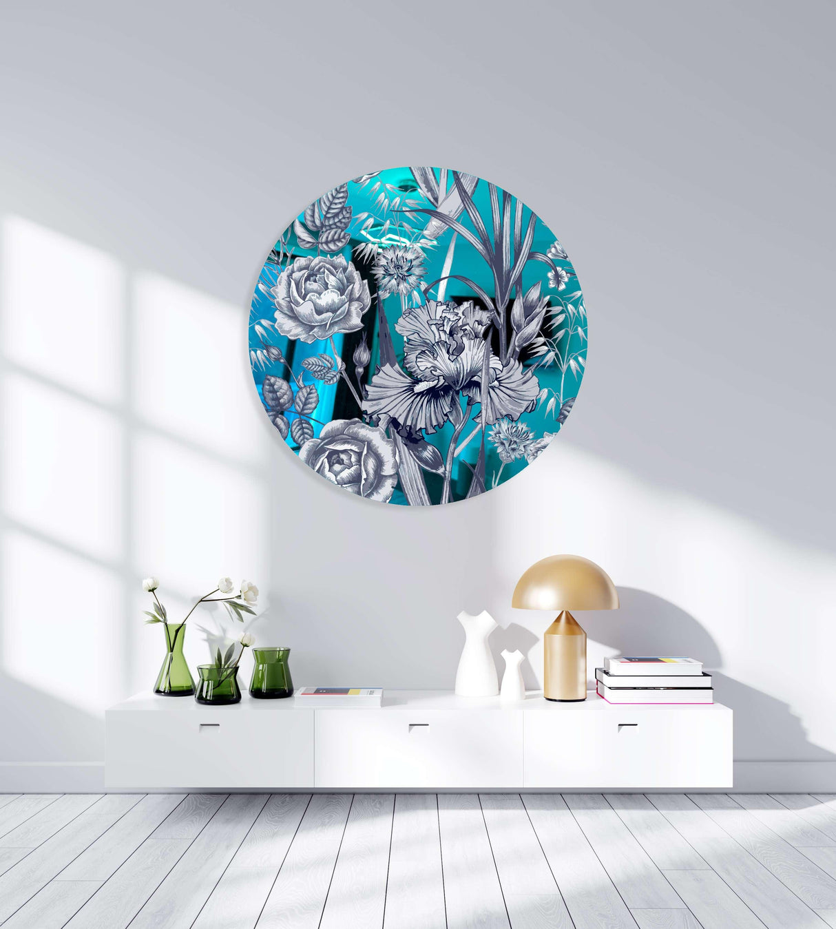 Floral Pattern Flowers Mirrored Acrylic Circles Contemporary Home DǸcor Printed acrylic 