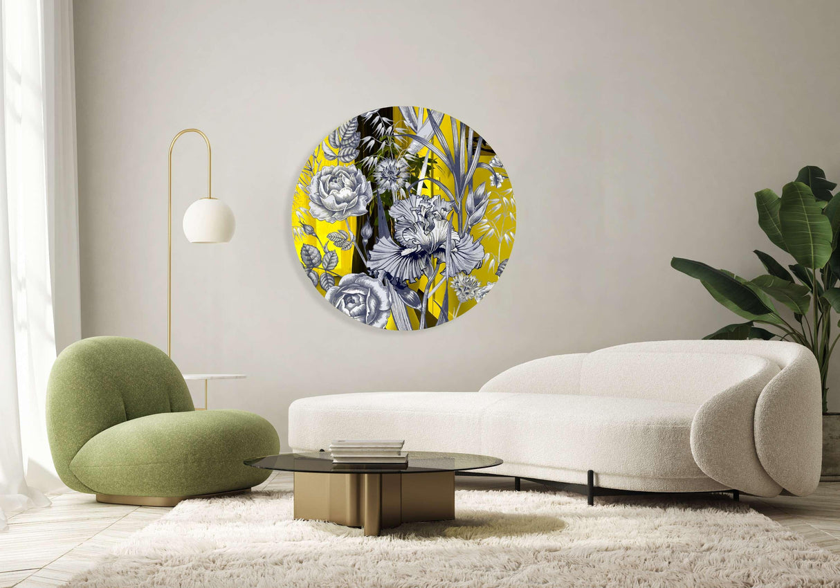 Floral Pattern Flowers Mirrored Acrylic Circles Contemporary Home DǸcor Printed acrylic 