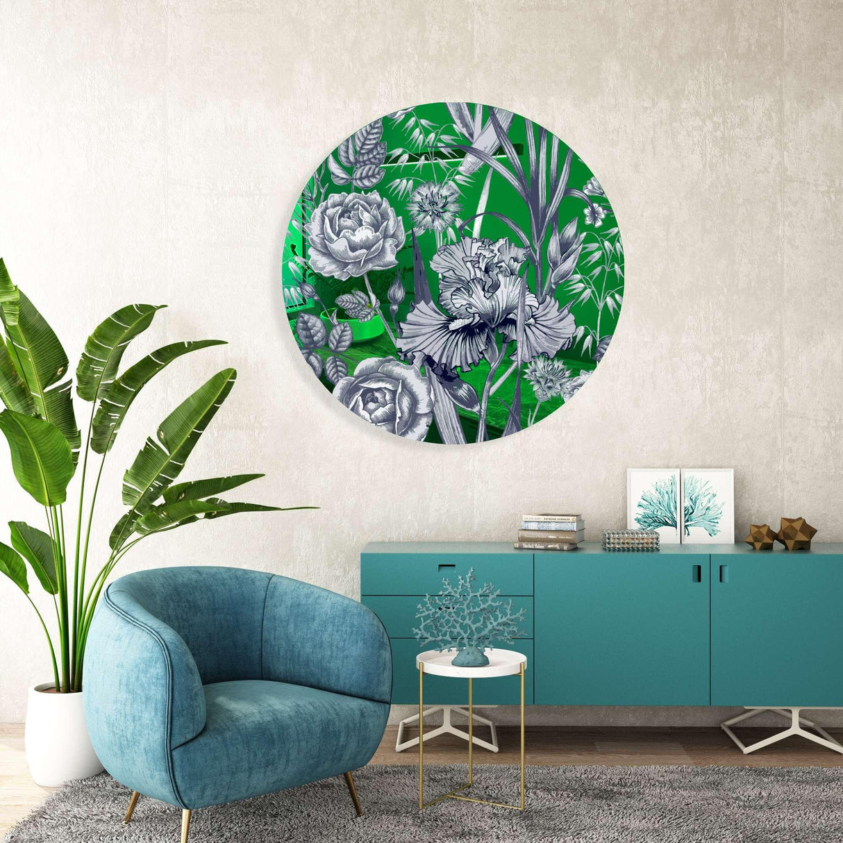 Floral Pattern Flowers Mirrored Acrylic Circles Contemporary Home DǸcor Printed acrylic 