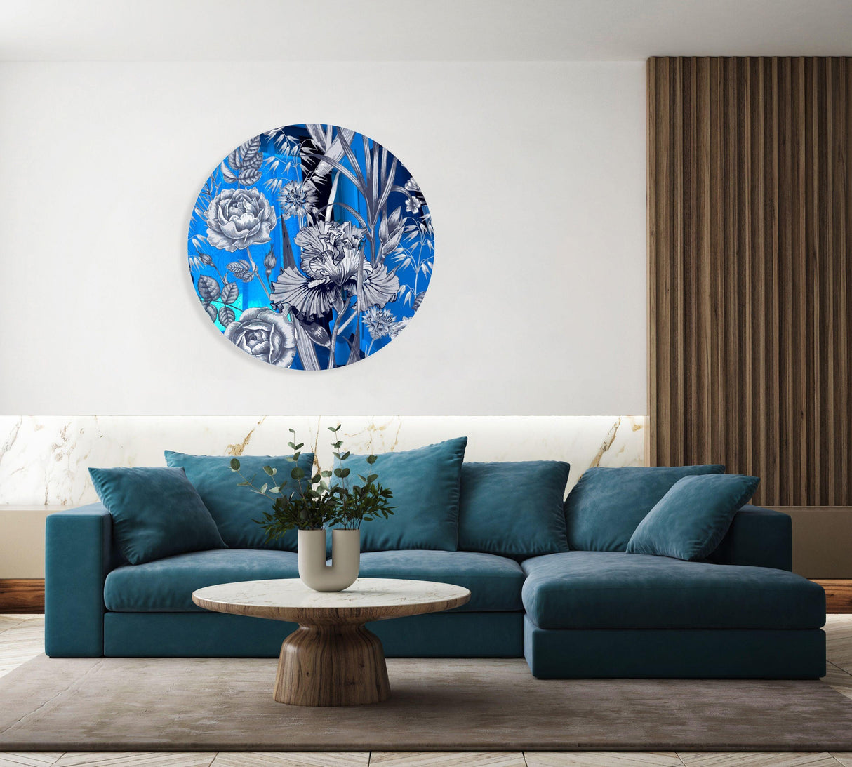 Floral Pattern Flowers Mirrored Acrylic Circles Contemporary Home DǸcor Printed acrylic 