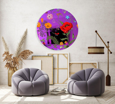 Flowers and Butterflies Mirrored Acrylic Circles Contemporary Home DǸcor Printed acrylic 