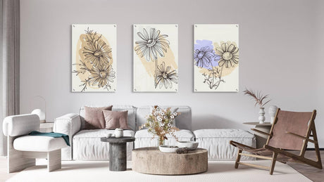 Flowers Pattern Set of 3 Prints Modern Wall Art Modern Artwork Image 1