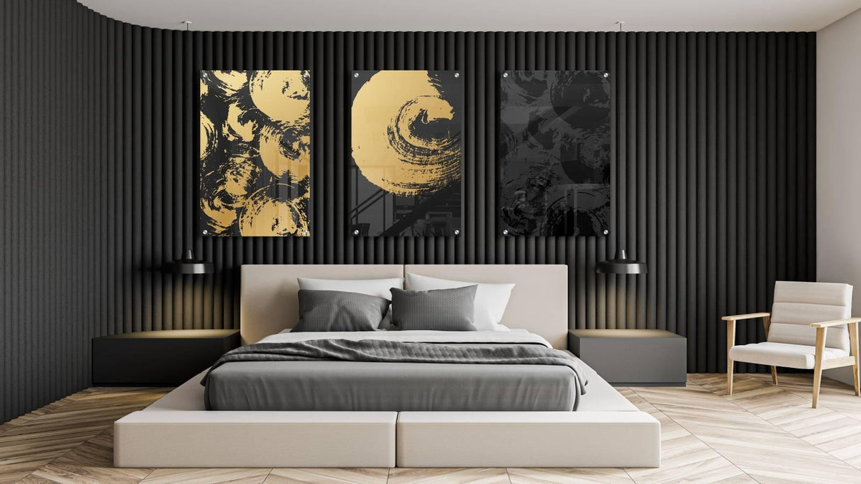 Gold and Black Style Set of 3 Prints Modern Wall Art Modern Artwork Image 1