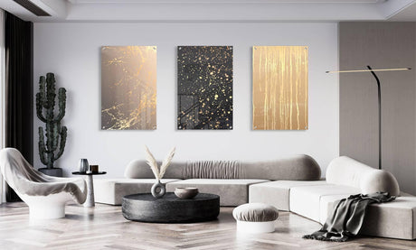 Golden Artwork Set of 3 Prints Modern Wall Art Modern Artwork Image 2