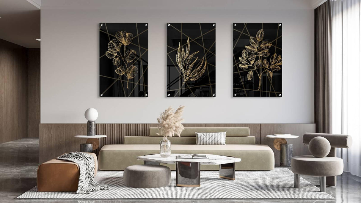 Golden Foliage Set of 3 Prints Modern Wall Art Modern Artwork Image 1