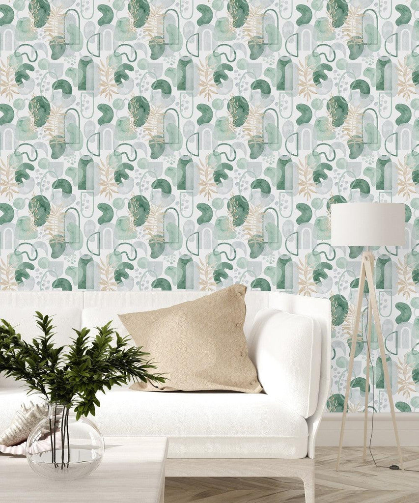 Green Abstract Wallpaper with Leaves - uniqstiq