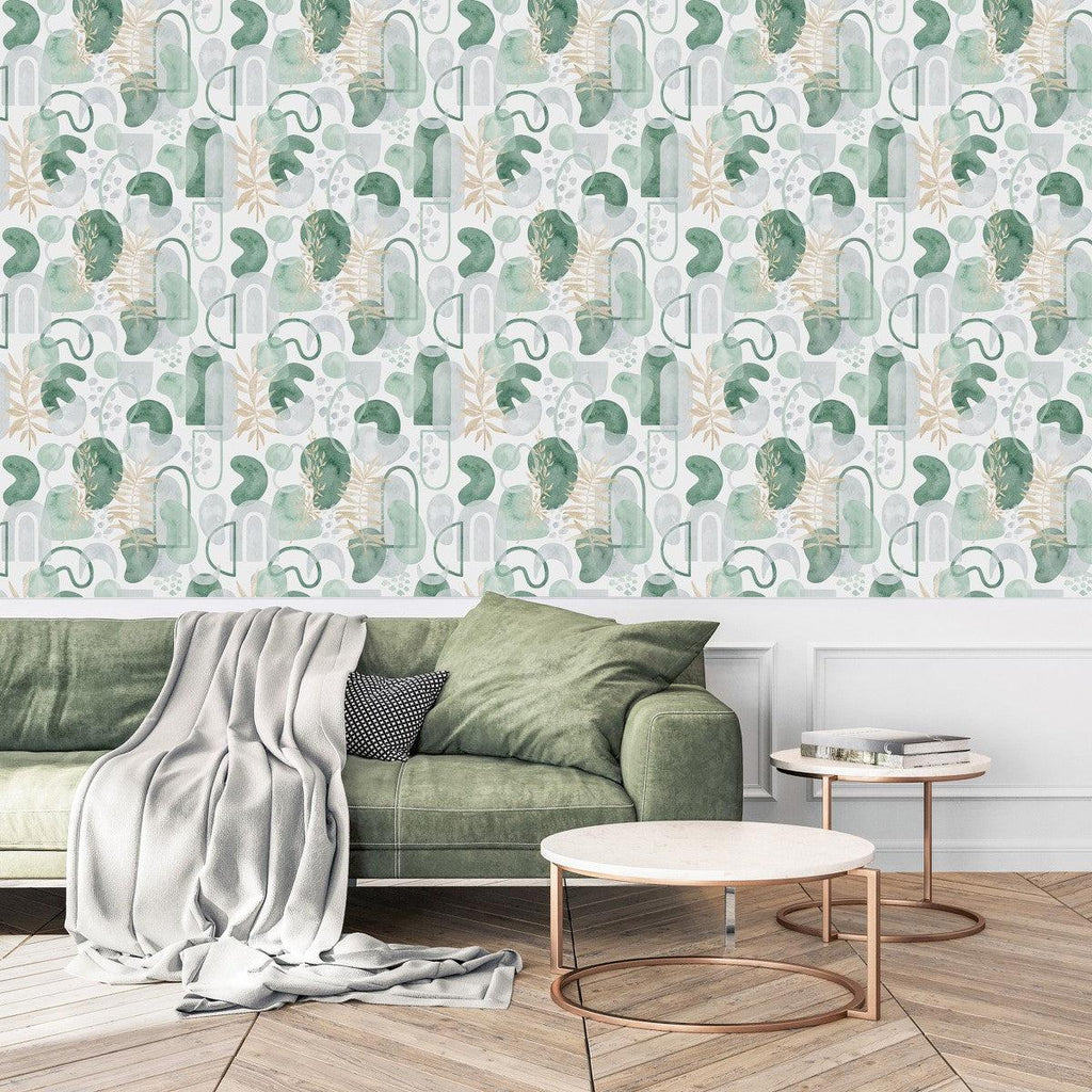Green Abstract Wallpaper with Leaves - uniqstiq
