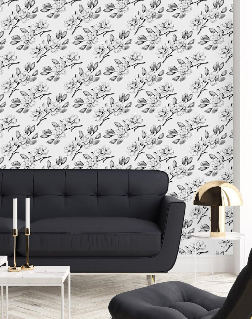 Grey Flowers and Branches Wallpaper - uniqstiq