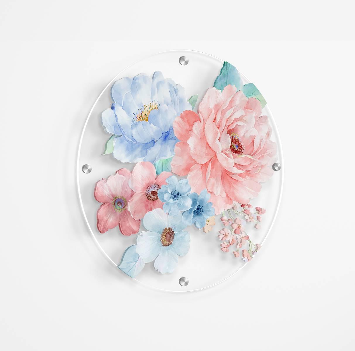 Large Flowers Printed Transparent Acrylic Circle