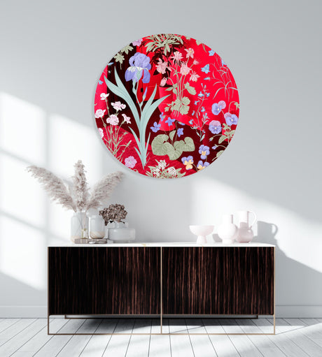 Meadow Flowers Mirrored Acrylic Circles Contemporary Home DǸcor Printed acrylic 